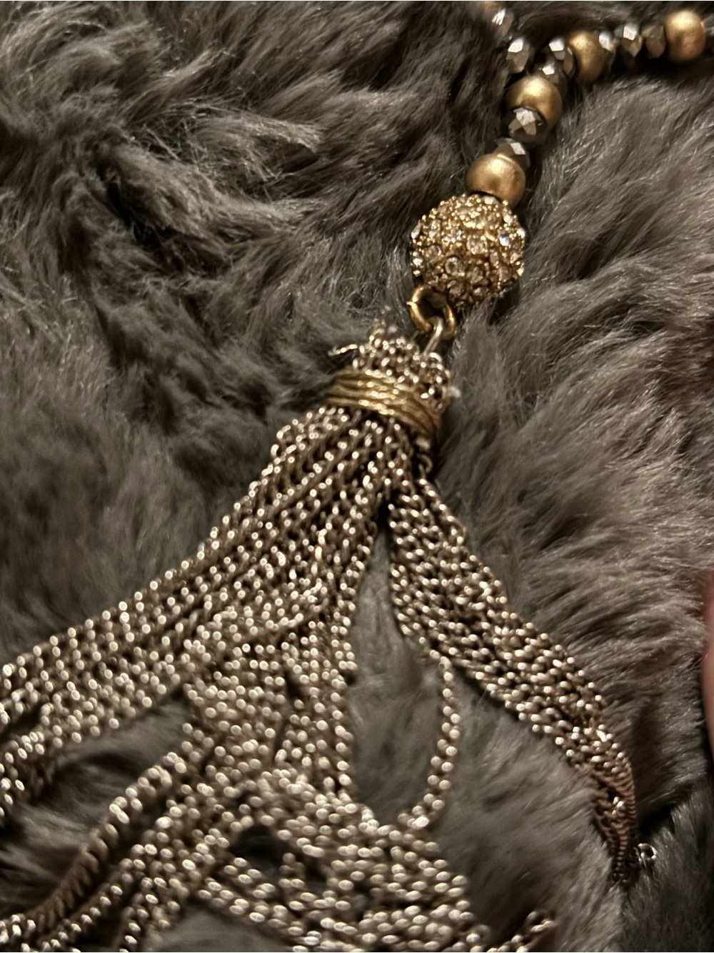Gold Tassel Pendant Necklace with Pave Accent